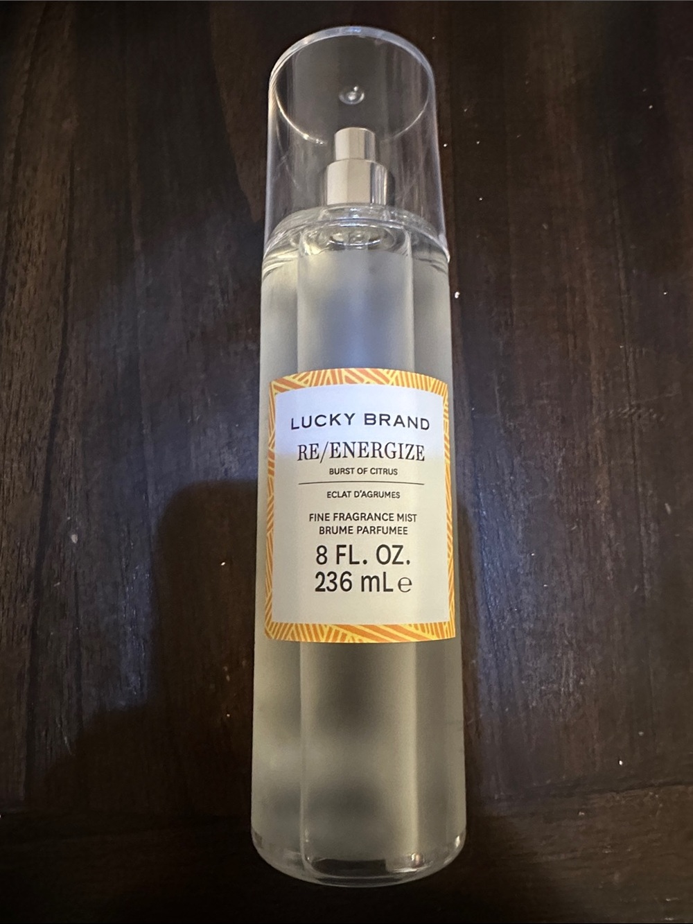 Lucky Brand Re/Energize Fragrance Mist - Clear Bottle with Yellow Label
